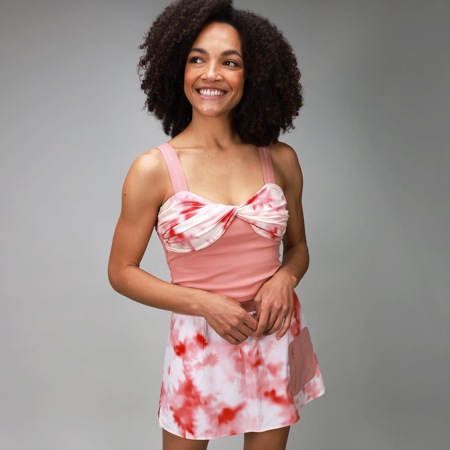 floral bonded skirt with floral twist top