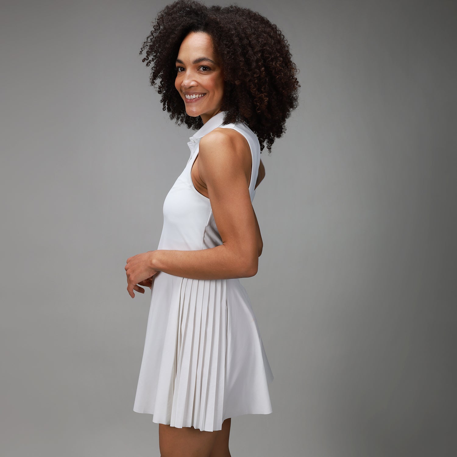 front of white traingle dress