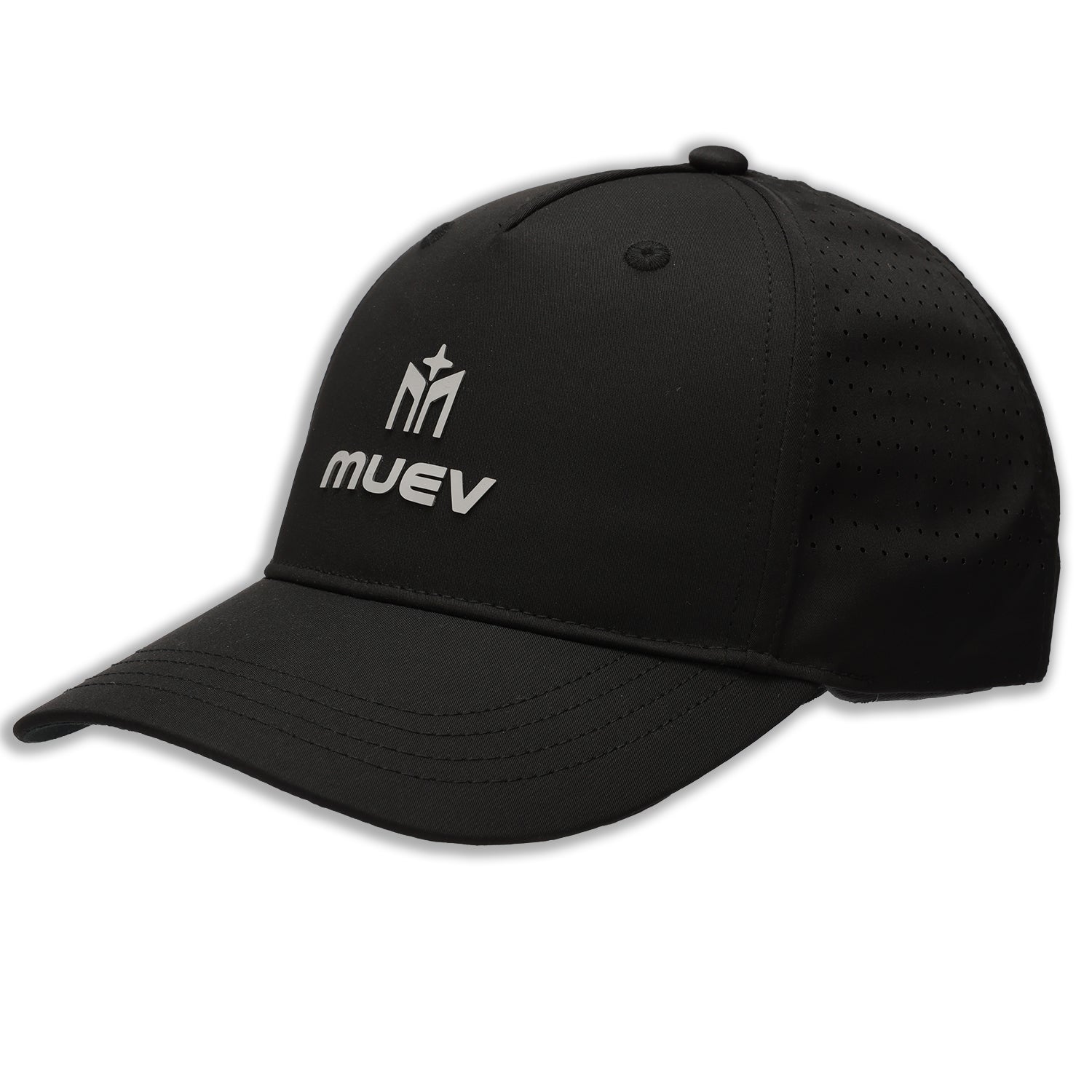 front of black snapback hat