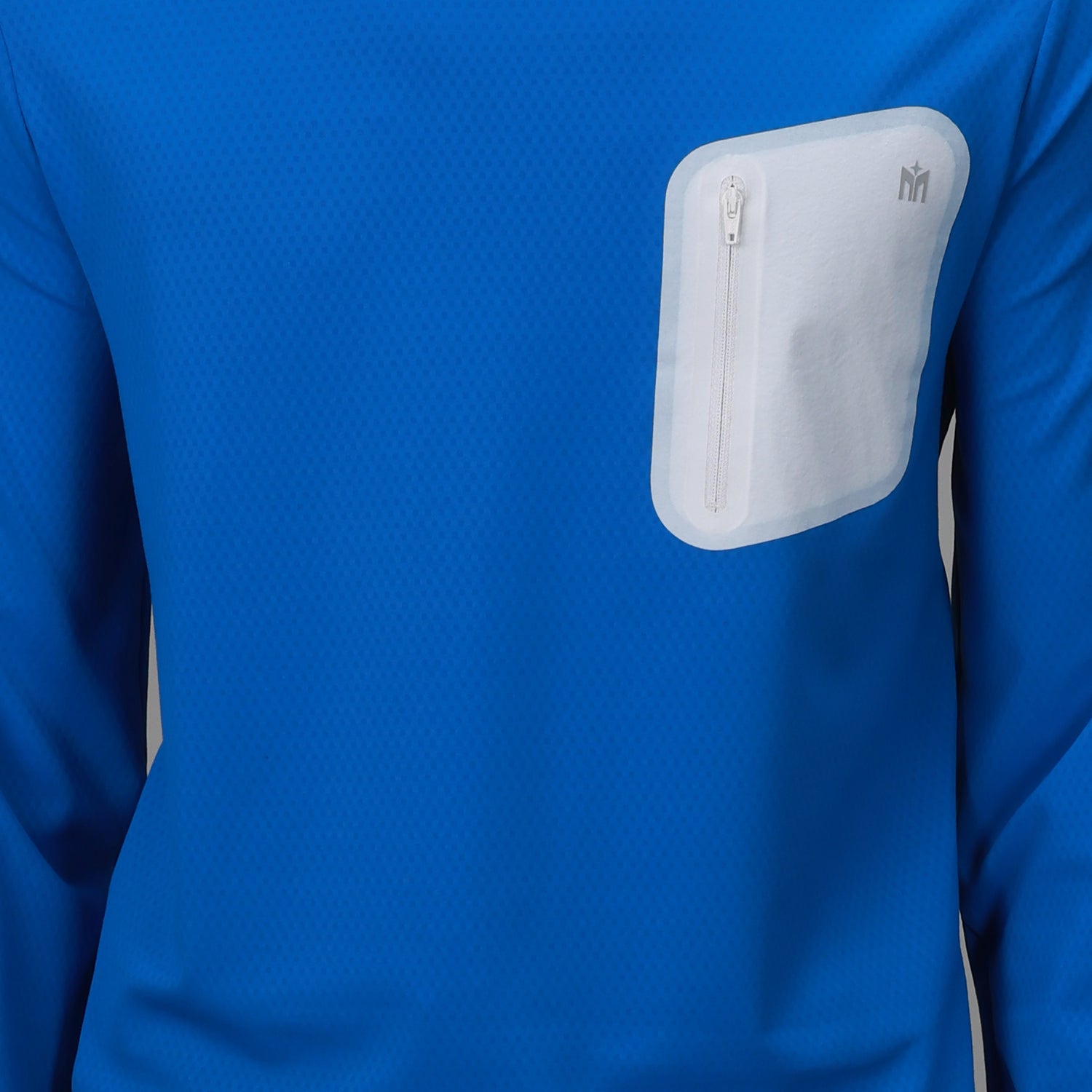 front of blue bonded pocket long sleeve