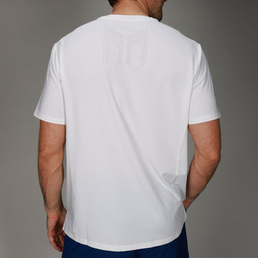 back of white chevron tee