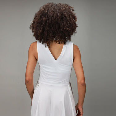 back of white triangle dress