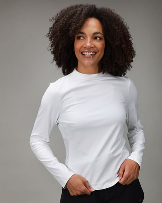 front of womens white long sleeve 