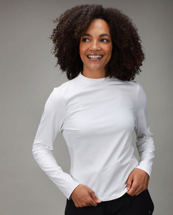 front of womens white long sleeve 