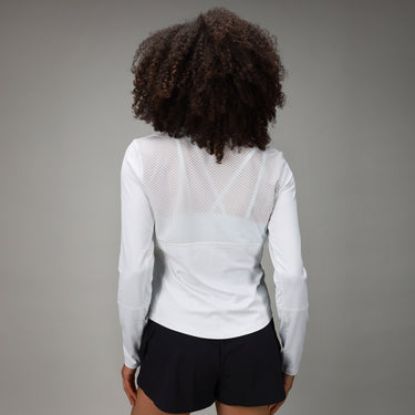 back of womens white long shleeve with mesh back