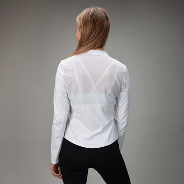 back of womens white long sleeve with mesh back
