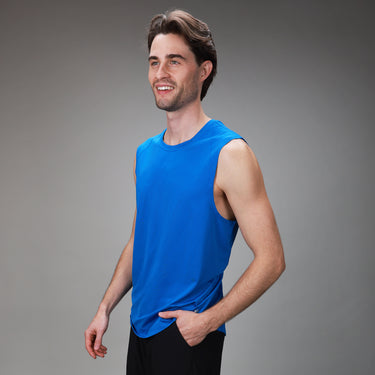 mens blue tank side