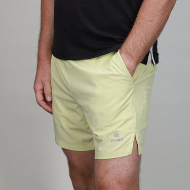 side of yellow baseline short 