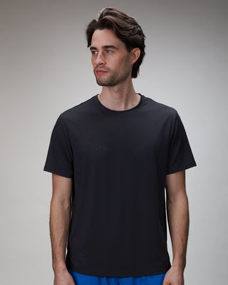front of black chevron tee