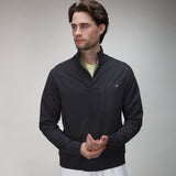front of black full zip jacket
