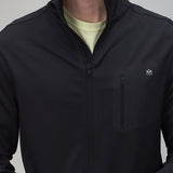 close up of black full zip jacket