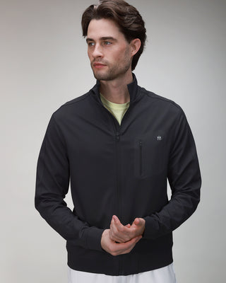 front of black full zip jacket