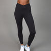 black leggings with crossover fabric at top 