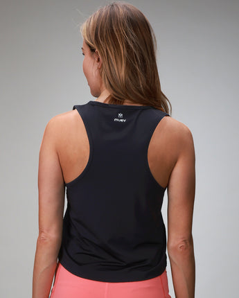 back of black performance tank top loose fit 