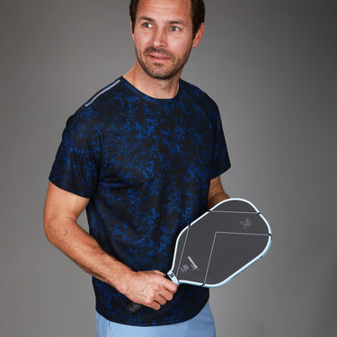 front of blue floral dink tee
