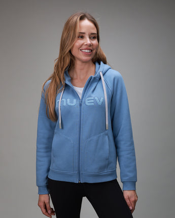 front of blue hoodie full zip 