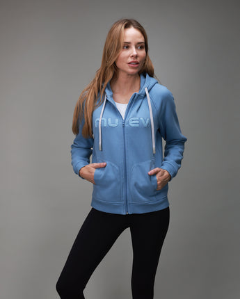 front of blue hoodie full zip