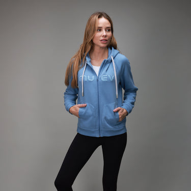front of blue hoodie full zip 