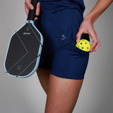 navy mandarin compression short with pocket