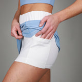 side of blue skort with compression and pocket