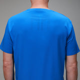 Back of bright blue chevron shirt