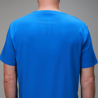 Back of bright blue chevron shirt