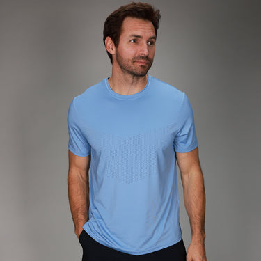 front of light blue chevron tee