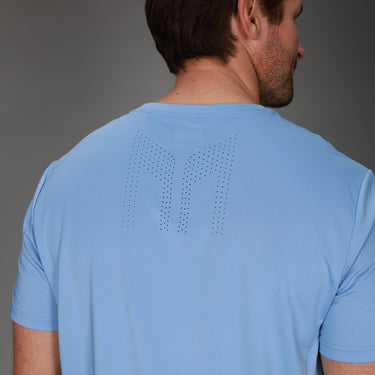back of light blue chevron tee