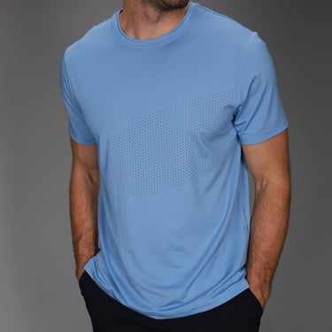 front of light blue chevron tee