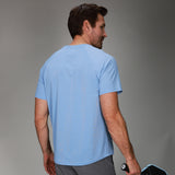back of light blue dink tee