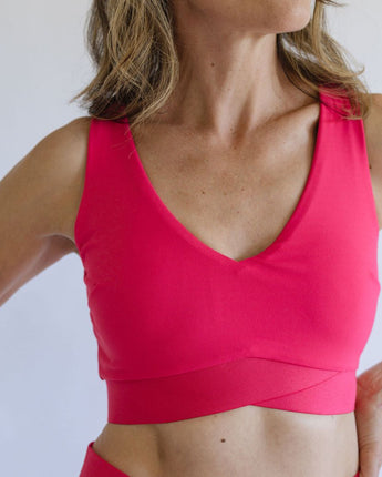 Pink sports bra on a person