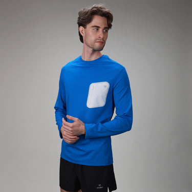 front of blue bonded pocket long sleeve