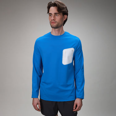 front of blue bonded pocket long sleeve