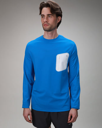 front of blue bonded pocket long sleeve
