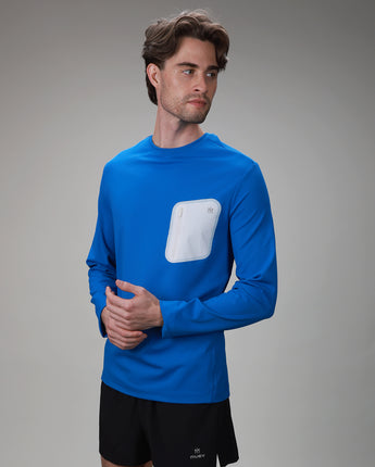 front of blue bonded pocket long sleeve