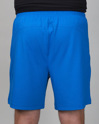 Back of bright blue shorts