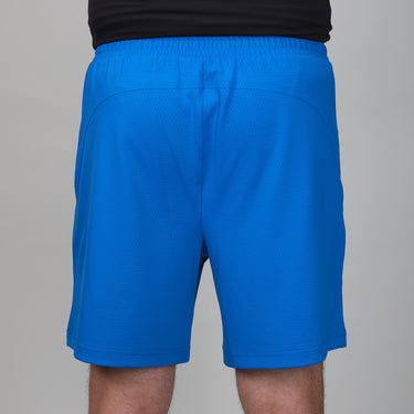 Back of bright blue shorts