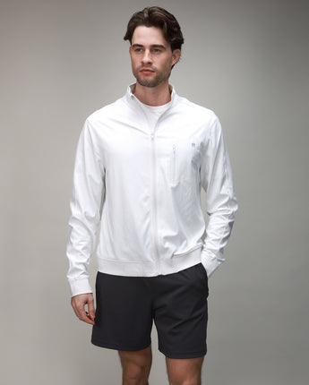 front of white full zip jacket