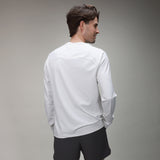 back of white long sleeve bonded pocket tee