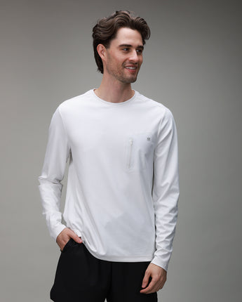 front of white bonded pocket long sleeve
