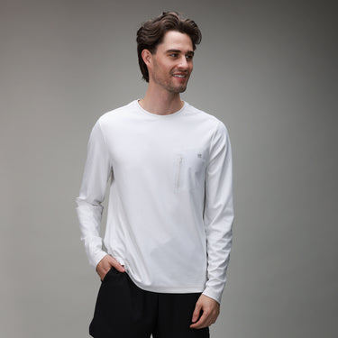 front of white bonded pocket long sleeve