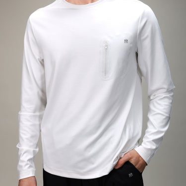 front of white bonded pocket long sleeve