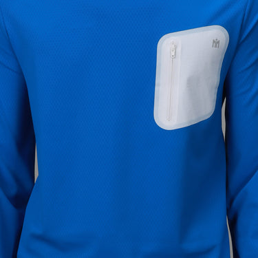 front of blue bonded pocket long sleeve