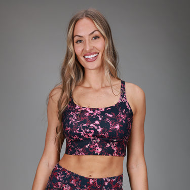front of pink floral sports tank 