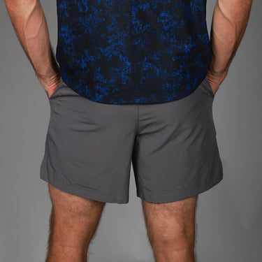back of grey baseline short