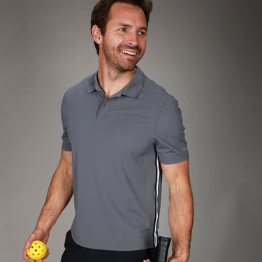 front of grey polo