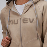 front of khaki hoodie full zip 