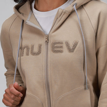 front of khaki hoodie full zip 