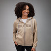 front of khaki hoodie full zip 