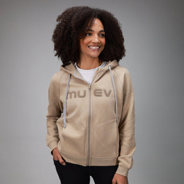 front of khaki hoodie full zip 
